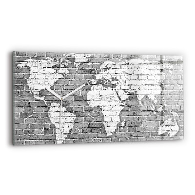 Glass wall clock rectangular World map on the wall