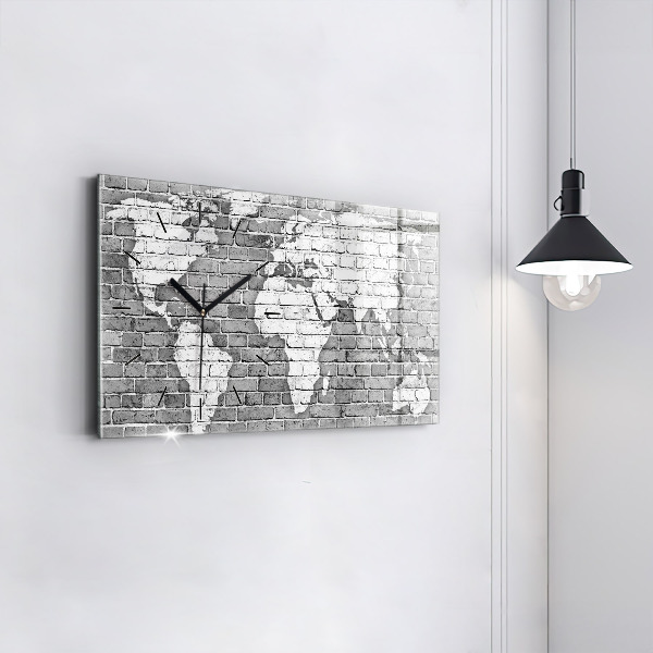 Glass wall clock rectangular World map on the wall