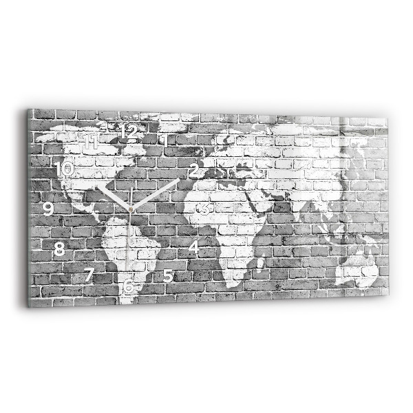 Glass wall clock rectangular World map on the wall