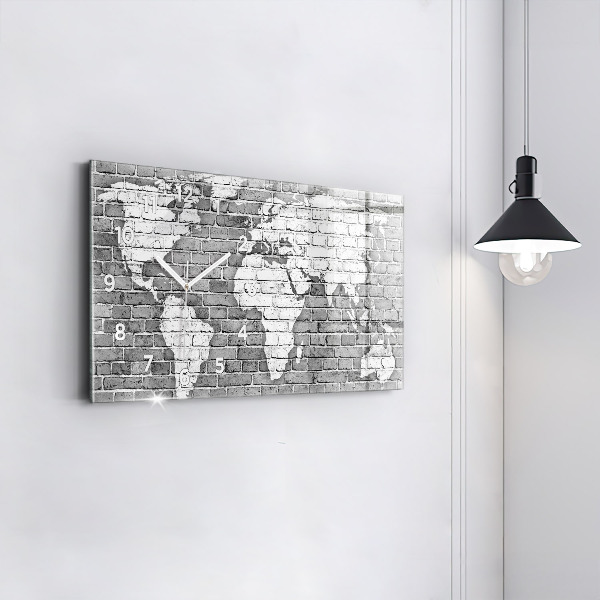 Glass wall clock rectangular World map on the wall