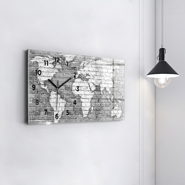 Glass wall clock rectangular World map on the wall