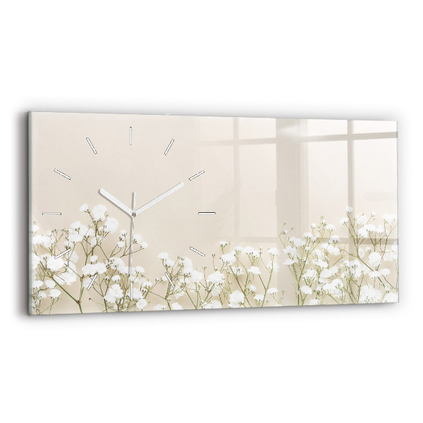 Glass wall clock rectangular Blooming flowers