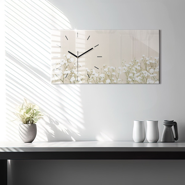 Glass wall clock rectangular Blooming flowers