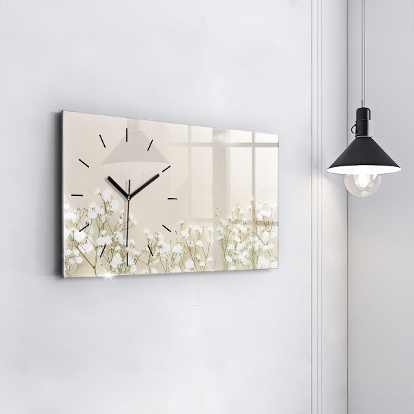 Glass wall clock rectangular Blooming flowers