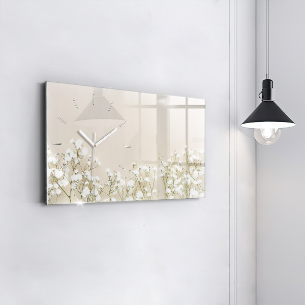 Glass wall clock rectangular Blooming flowers