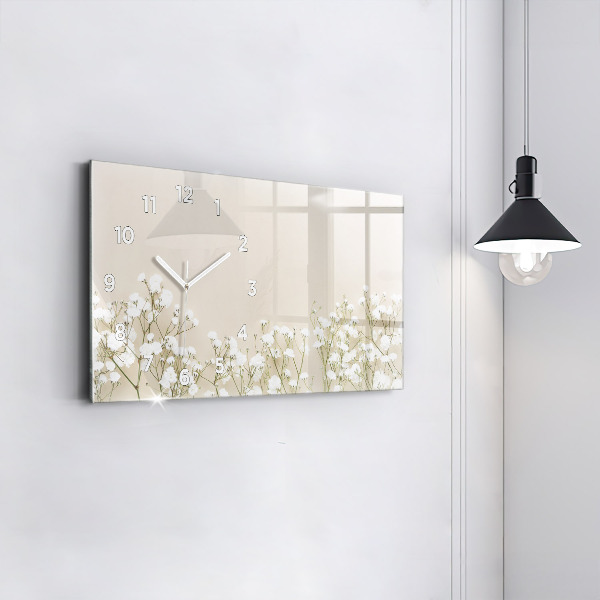 Glass wall clock rectangular Blooming flowers