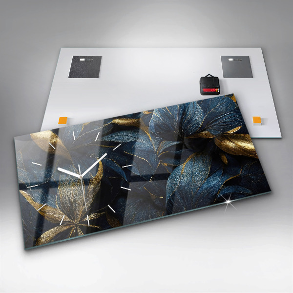 Glass wall clock rectangular Decorative flowers