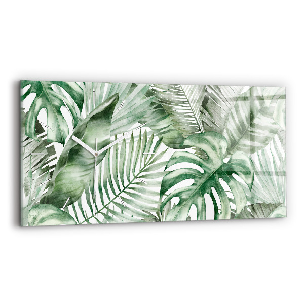 Glass wall clock rectangular Plant leaves