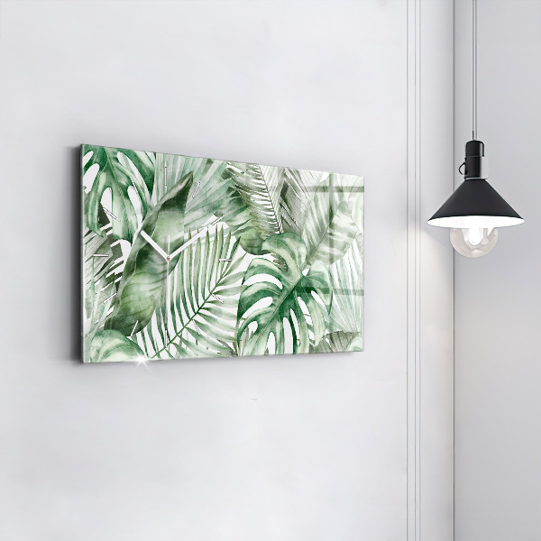 Glass wall clock rectangular Plant leaves