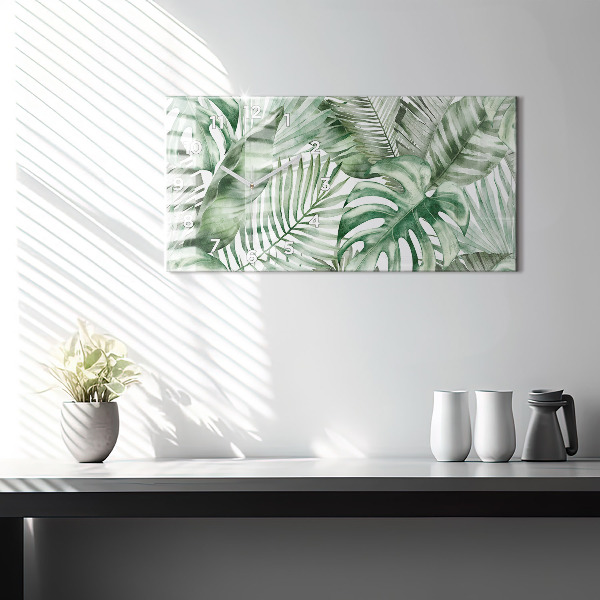 Glass wall clock rectangular Plant leaves