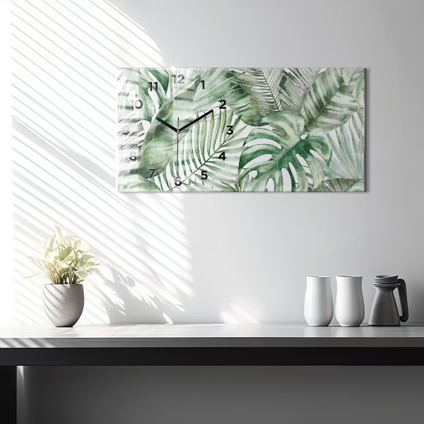 Glass wall clock rectangular Plant leaves