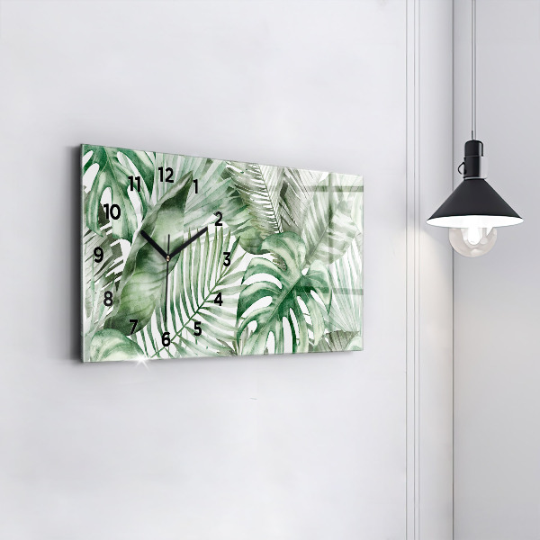 Glass wall clock rectangular Plant leaves