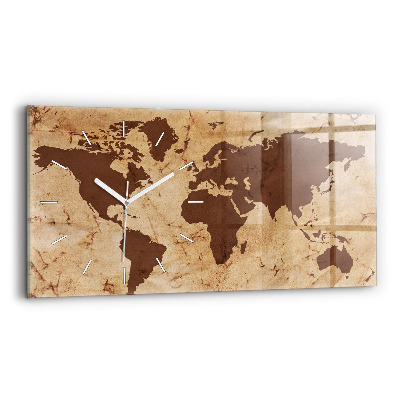 Glass wall clock rectangular Vintage world map