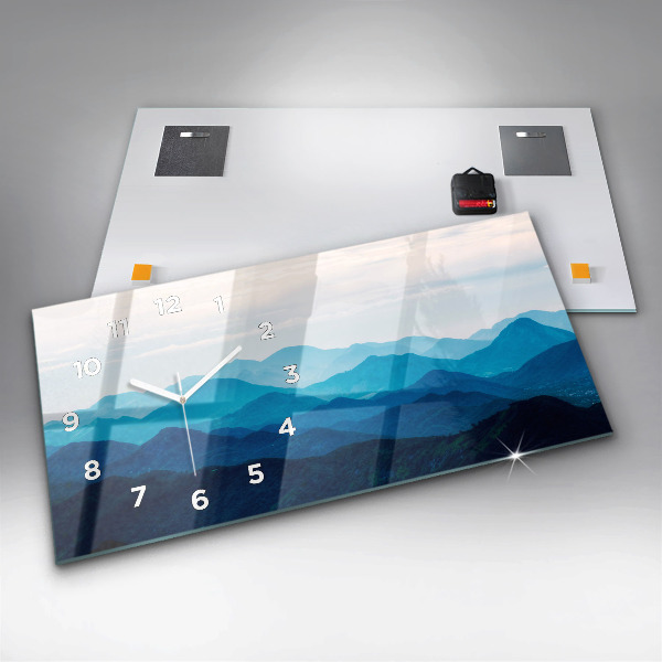 Glass wall clock rectangular Watercolor mountains
