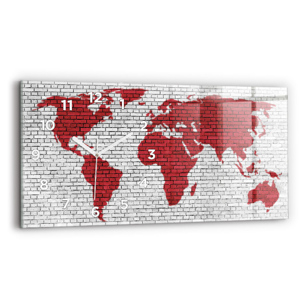 Glass wall clock rectangular Brick Wall World Map