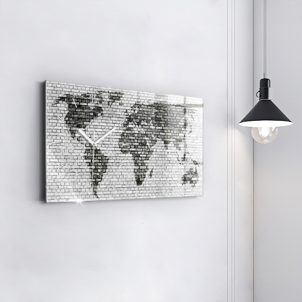 Glass wall clock rectangular Brick Wall World Map