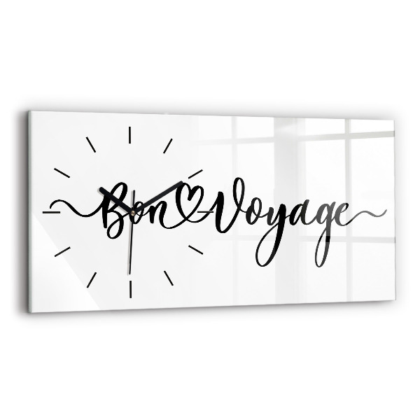 Glass wall clock rectangular The inscription Bon voyage