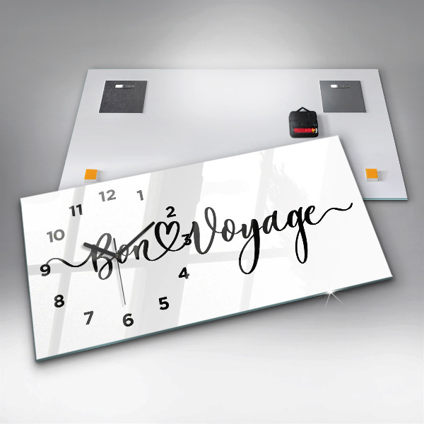 Glass wall clock rectangular The inscription Bon voyage