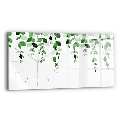 Glass wall clock rectangular Plant leaves