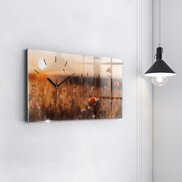 Glass wall clock rectangular Field sunrise