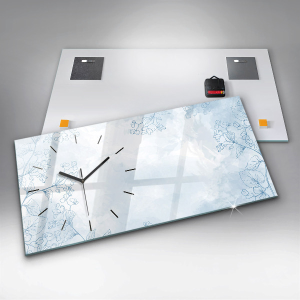 Glass wall clock rectangular Sketch of plants