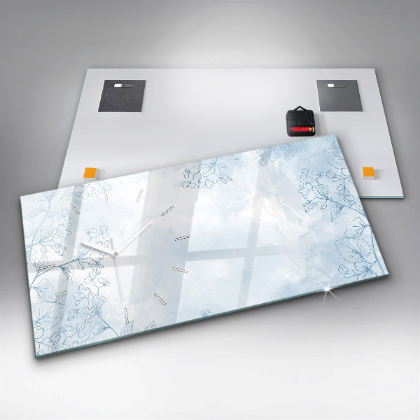 Glass wall clock rectangular Sketch of plants