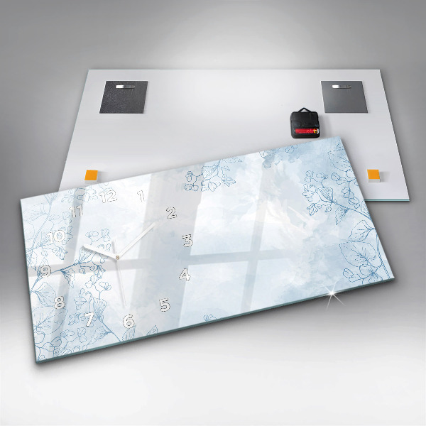 Glass wall clock rectangular Sketch of plants