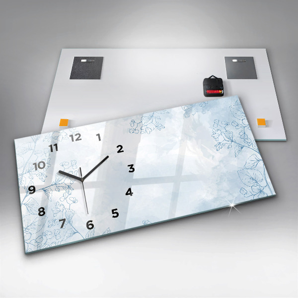 Glass wall clock rectangular Sketch of plants