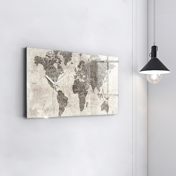 Glass wall clock rectangular World map newspaper