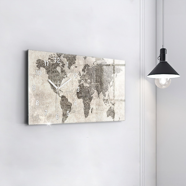 Glass wall clock rectangular World map newspaper