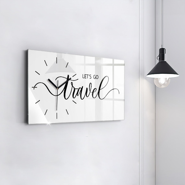 Glass wall clock rectangular The inscription Travel