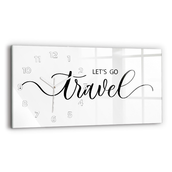 Glass wall clock rectangular The inscription Travel