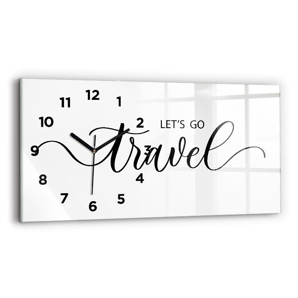 Glass wall clock rectangular The inscription Travel