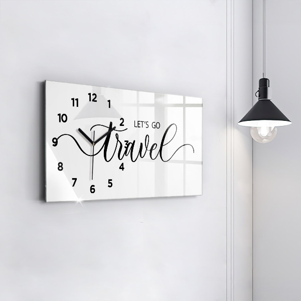 Glass wall clock rectangular The inscription Travel