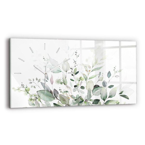 Glass wall clock rectangular Plants leaves