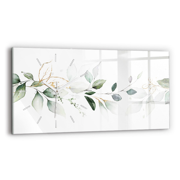 Glass wall clock rectangular Abstraction leaves