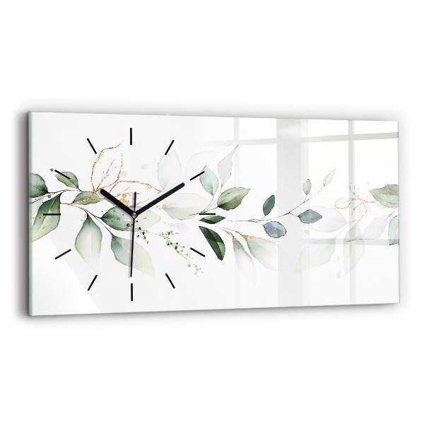 Glass wall clock rectangular Abstraction leaves
