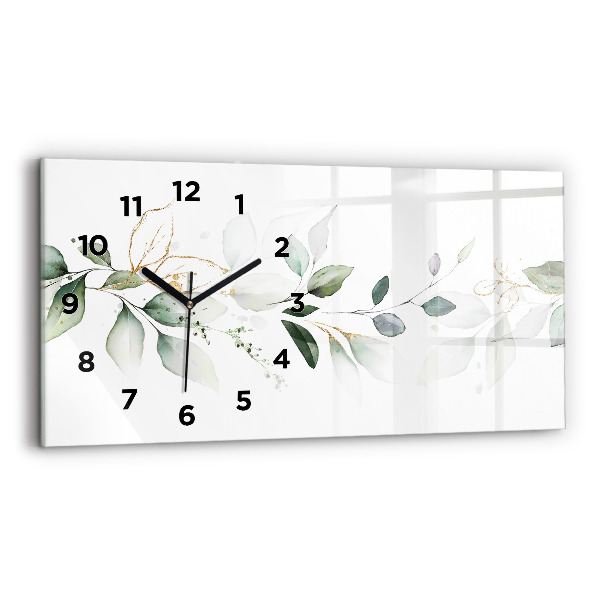 Glass wall clock rectangular Abstraction leaves