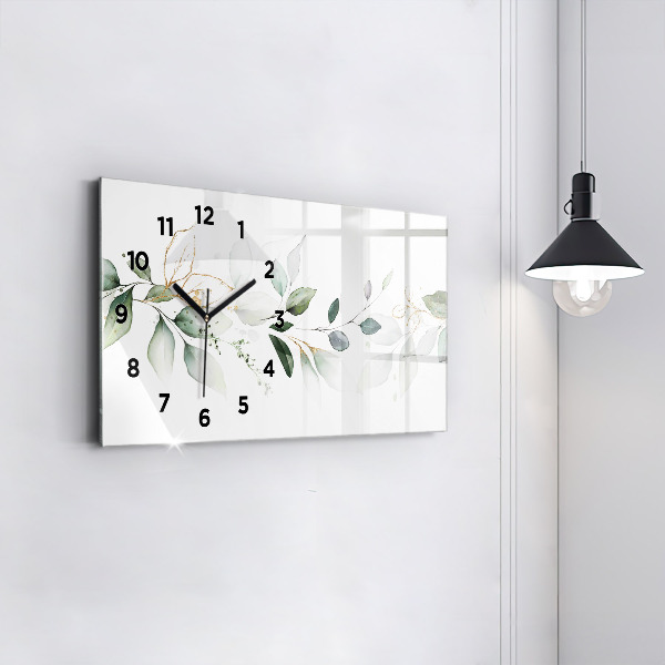 Glass wall clock rectangular Abstraction leaves