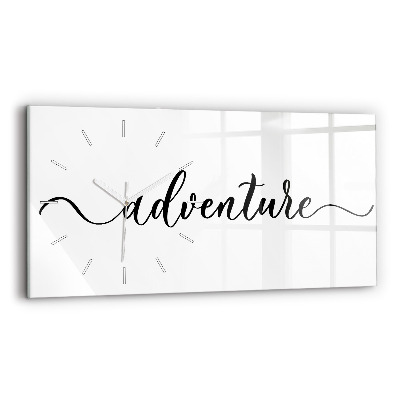 Glass wall clock rectangular Adventure inscription