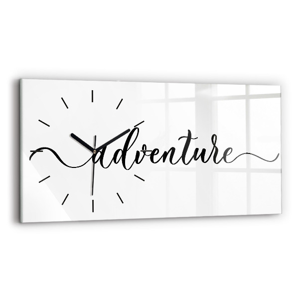 Glass wall clock rectangular Adventure inscription