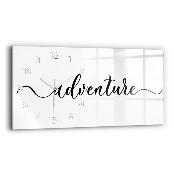 Glass wall clock rectangular Adventure inscription