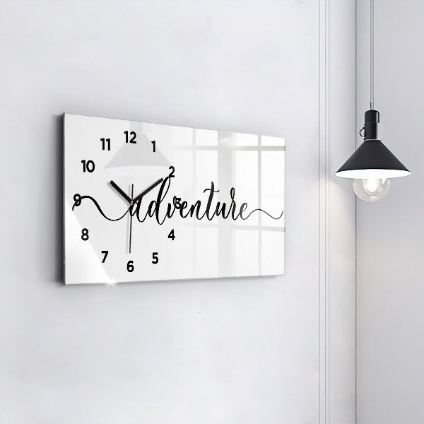 Glass wall clock rectangular Adventure inscription