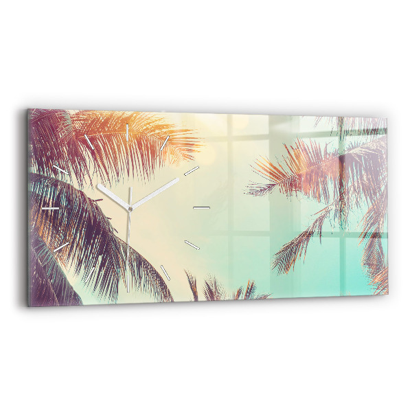 Glass wall clock rectangular Tropical palm trees