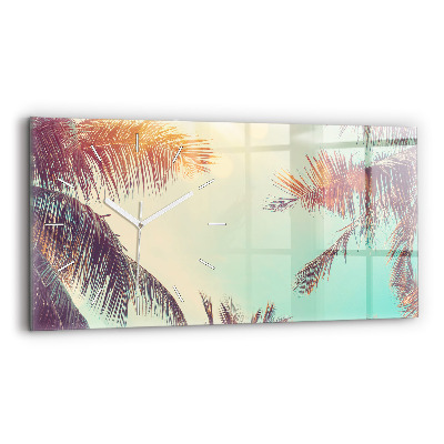 Glass wall clock rectangular Tropical palm trees