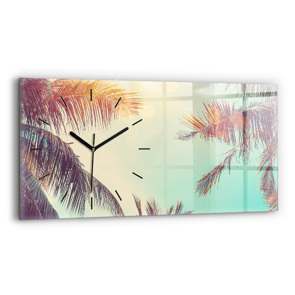 Glass wall clock rectangular Tropical palm trees