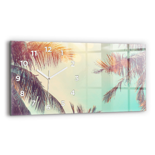 Glass wall clock rectangular Tropical palm trees