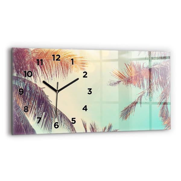 Glass wall clock rectangular Tropical palm trees