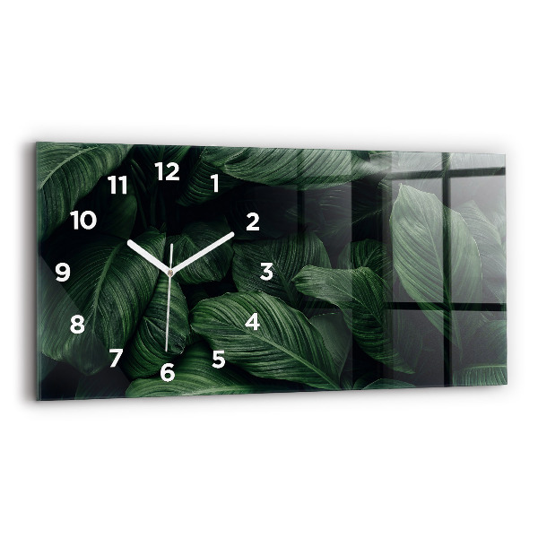 Glass wall clock rectangular Tropical Monstera