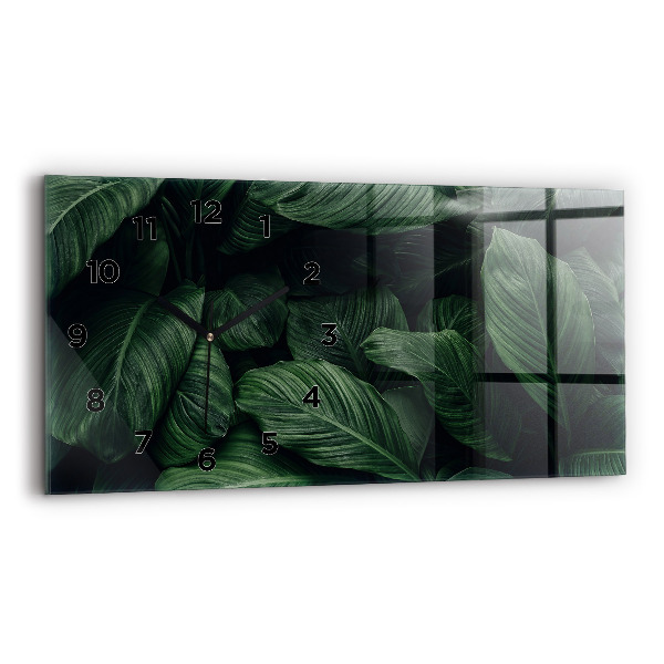 Glass wall clock rectangular Tropical Monstera